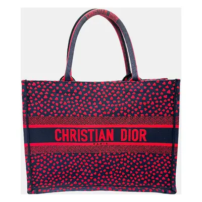 Dior Navy Blue/Red Canvas I Love Paris Heart Embroidered Canvas Medium Book Tote Bag