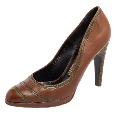 Salvatore Ferragamo Brown Leather Platform Pumps Size