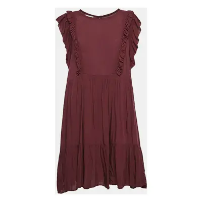 Zadig & Voltaire Burgundy Crepe Ruffled Short Dress