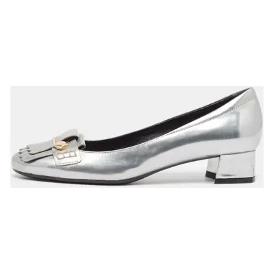 Tod's Silver Leather Fringe Detail Loafer Pumps Size 37.5