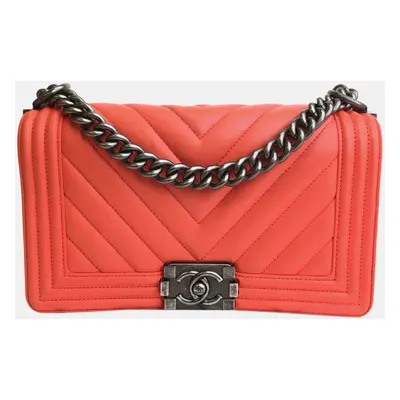 Chanel Orange Leather Boy Shoulder Bag