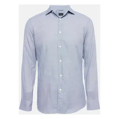 Ermenegildo Zegna Blue Patterned Cotton Button Down Shirt