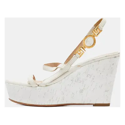 Versace White Leather Wedge Sandals Size