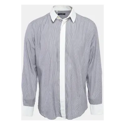 Dolce & Gabbana Blue Pinstripe Cotton Button Front Shirt