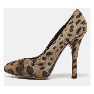 Dolce & Gabbana Brown Canvas Leopard Print Pumps Size