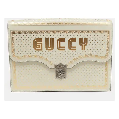 Gucci Off White Leather Guccy Portfolio Clutch