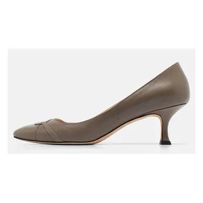 Manolo Blahnik Grey Leather Almond Toe Pumps Size 36.5