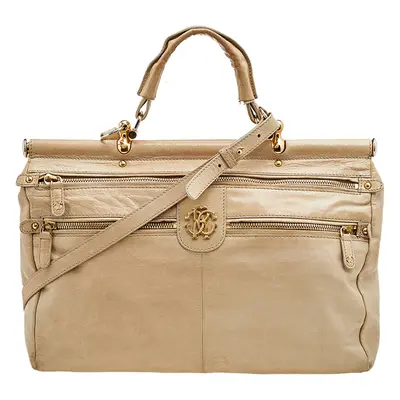 Roberto Cavalli Beige Leather Multiple Pocket Top Handle Bag