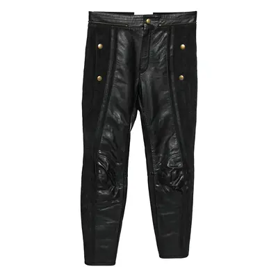 Chloé Black Leather & Nubuck Paneled Cropped Biker Pants