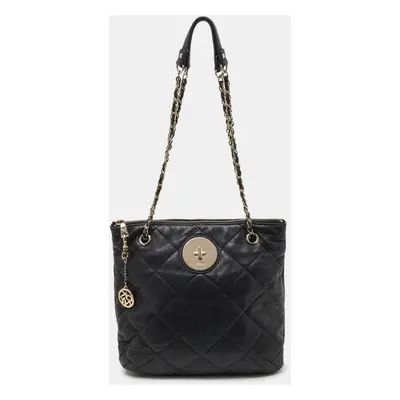 DKNY Black Quilted Leather Zip Shoulder Bag