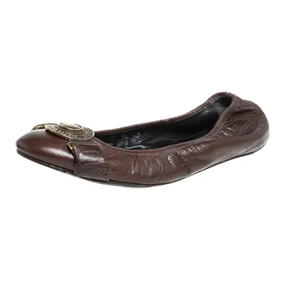 Burberry Brown Leather Embellished Ballet Flats Size