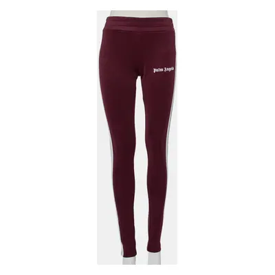 Palm Angels Burgundy Logo Printed Jersey Side Strip Detail Track Leggings