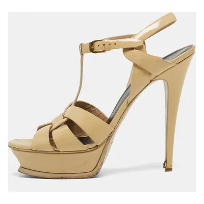 Saint Laurent Beige Patent Tribute Ankle Sandals Size 40.5