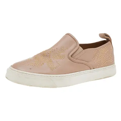 Chloe Beige Leather Embellished Slip On Sneakers Size