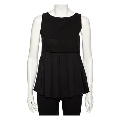 Balenciaga Black Textured Silk Contrast Overlay Detailed Sleeveless Mini Dress