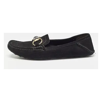 Gucci Black Suede Bamboo Horsebit Loafers Size