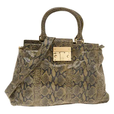 Tory Burch Olive Green/Black Python Embossed Leather Satchel