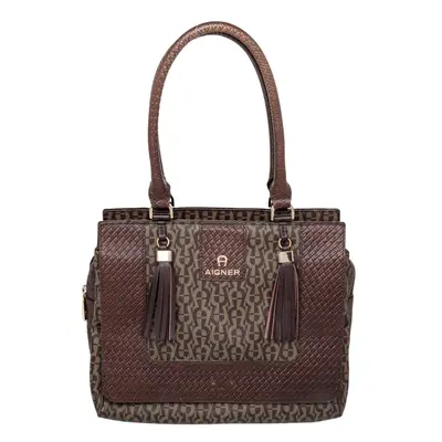 Aigner Brown Signature Canvas And Leather Tassel Satchel