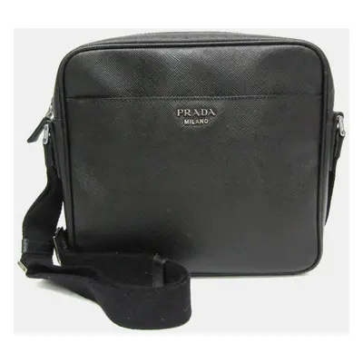 Prada Black Saffiano Leather Small Slit Pocket Messenger Bag