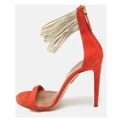 Aquazzura Orange Suede and Leather Ankle Strap Sandals Size