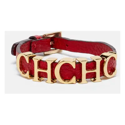 CH Carolina Herrera Red Leather Logo Wrap Bracelet