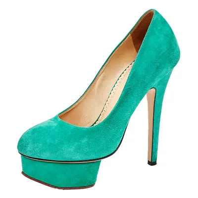 Charlotte Olympia Green Suede Dolly Platform Pumps Size