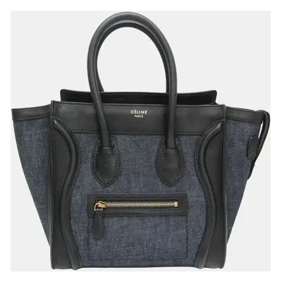 Celine Black Leather and Denim Micro Luggage Satchel