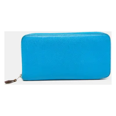 Hermes Blue Izmir Epsom Leather Silk'In Classique Long Wallet