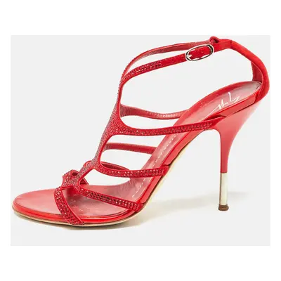 Giuseppe Zanotti Red Crystal Embellished Suede Strappy Sandals Size