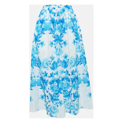 Borgo De Nor Blue Floral Print Broderie Anglaise Cotton Rhea Midi Skirt