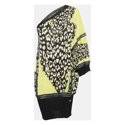 Roberto Cavalli Yellow Printed Silk One Shoulder Top