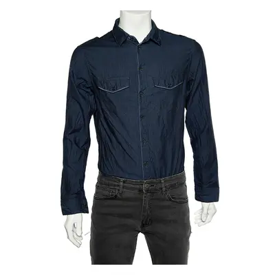 Armani Collezioni Navy Blue Cotton Button Front Shirt