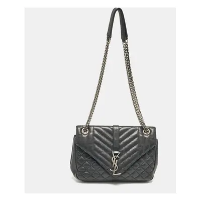 Saint Laurent Black Mixed Quilted Leather Small Envelope Shoulder Bag