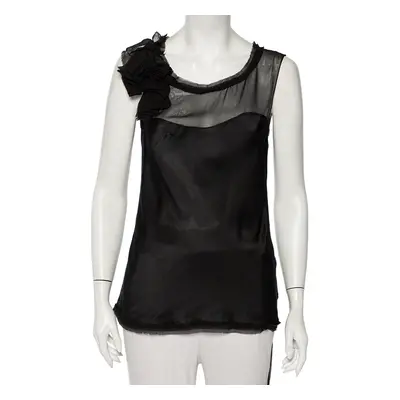 Diane Von Furstenberg Black Silk Draped Detail Sleeveless Mell Top