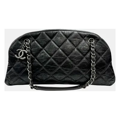 Chanel Dark Gray Calfskin Coco Mark Mademoiselle Chain Tote Bag