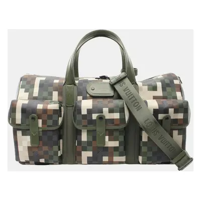 Louis Vuitton Coated Canvas Khaki Multicolor Keepall Boston Bag