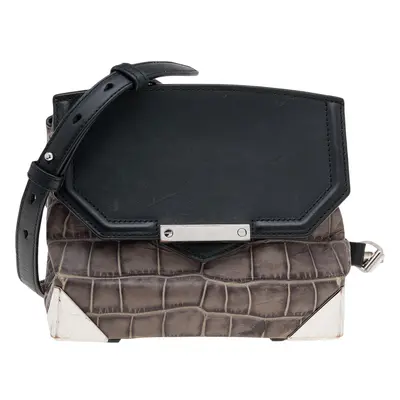 Alexander Wang Grey/Black Croc Embossed Leather Mini Marion Prisma Shoulder Bag