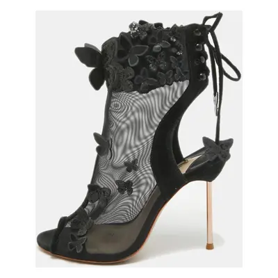 Sophia Webster Black Suede and Mesh 3D Butterfly Harmony Booties Size