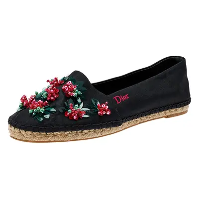 Dior Black Nylon Embellished Espadrille Flats Size