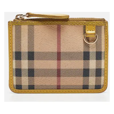 Burberry Beige/Yellow House Check PVC and Leather Zip Card Holder