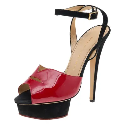 Charlotte Olympia Red Suede And Patent Leather Platform Sandals Size 39.5