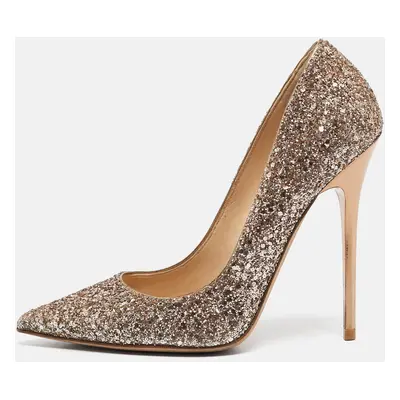 Jimmy Choo Rose Gold Coarse Glitter Romy Pumps Size