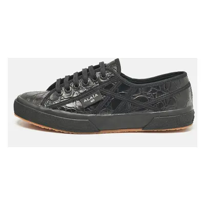 Alaia Black Croc Embossed Leather Superga Sneakers Size