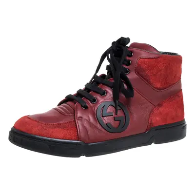 Gucci Red Leather And Suede High-Top Sneakers Size