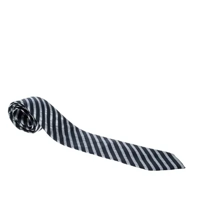 Emporio Armani Navy Blue and Grey Striped Silk Tie