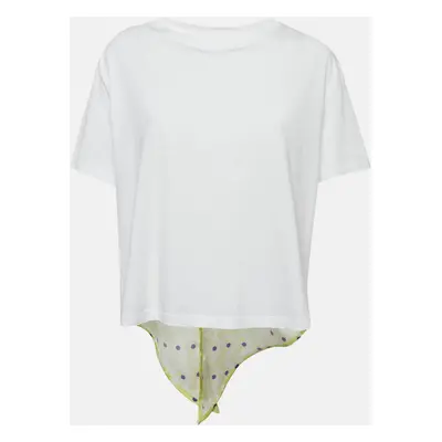 Sandro x Louis Barthelemy White/Yellow Printed Cotton Knit and Satin Dimi Top