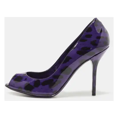 Dolce & Gabbana Purple/Black Animal Print Patent Leather Peep Toe Pumps Size 38.5