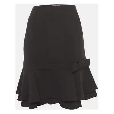 Ralph Lauren Collection Black Silk Bow Detail Ruffled Short Skirt