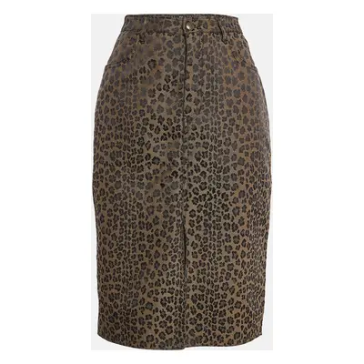 Fendi Jeans Vintage Brown Leopard Patterned Jacquard Midi Skirt