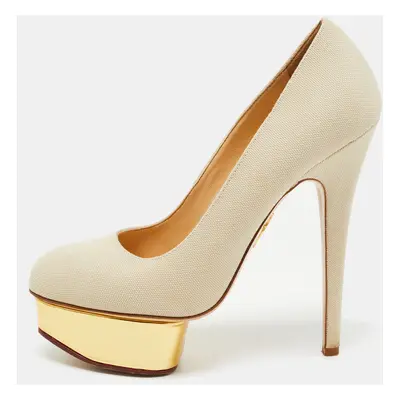 Charlotte Olympia Grey Canvas Dolly Platform Pumps Size